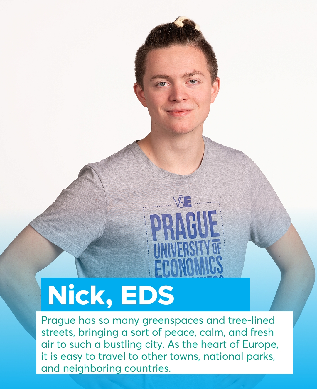 📣 Meet Our FIS Student Ambassadors!
✨ Say hello to Nick – back for his second year as an FIS Student Ambassador!
He’s  is a student in the Bachelor’s program Economic Data Science 📊💻 and sharing his journey with you.
💬 Got questions about student life at FIS? Drop them in the comments!

🖊Hi y’all! My name is Nick, and I am from North Carolina, USA. I am an avid traveler, hiker, and adventurer, and I plan to make the most of any opportunity that comes my way. After years of dreaming of moving to the EU, I am thrilled to now be a bachelor’s student for the new Economic Data Science (EDS) program at VŠE.

I chose this program because it is highly focused and specialized in its field. After just a couple weeks here, it became incredibly clear that the courses we are taking are being carefully planned and coordinated to apply our knowledge across various courses.

I first visited Prague in 2021 and immediately fell in love with the city. Prague is incredibly walkable with one of the best public transportation networks in the world. Furthermore, Prague has so many greenspaces and tree-lined streets, bringing a sort of peace, calm, and fresh air to such a bustling city. As the heart of Europe, it is easy to travel to other towns, national parks, and neighboring countries.

As a new student trying to move to this country, I am incredibly grateful to be an ambassador for this school, and I am committed to paving the way for the future students. While I know moving to a new country can be challenging, I am happy to help ease the transitions for anyone – Please feel free to reach out!

#askstudents #fisbachelor #movingtoczechia #studentlife @studyinprague @fis_vse @vseinternationalstudents